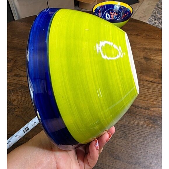 Hand-Painted Ceramic Bowl From Spain With Vibrant Blue Orange & Yellow Patterns - Picture 8 of 14